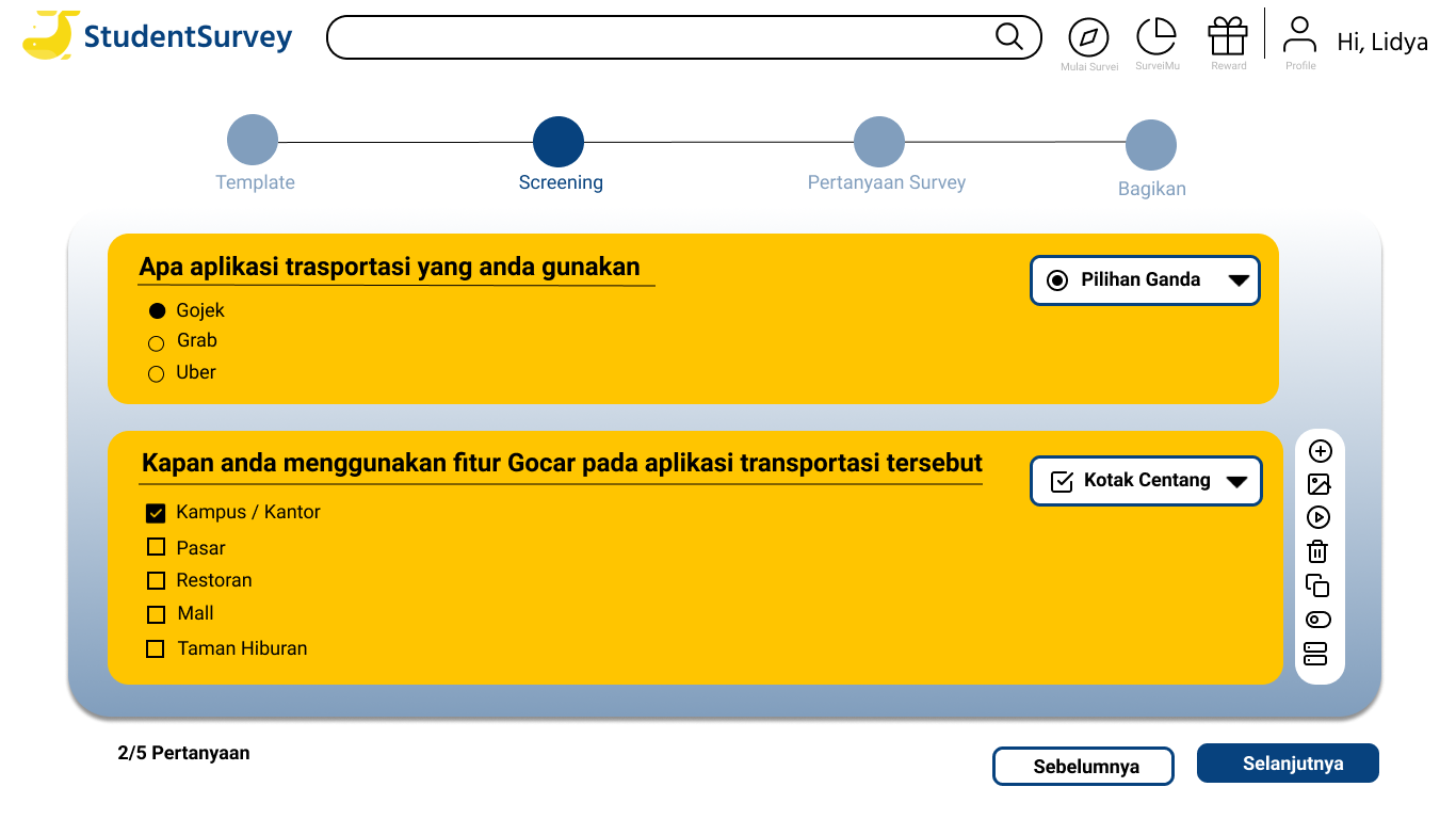 Buat Survei (Pertanyaan Screening)