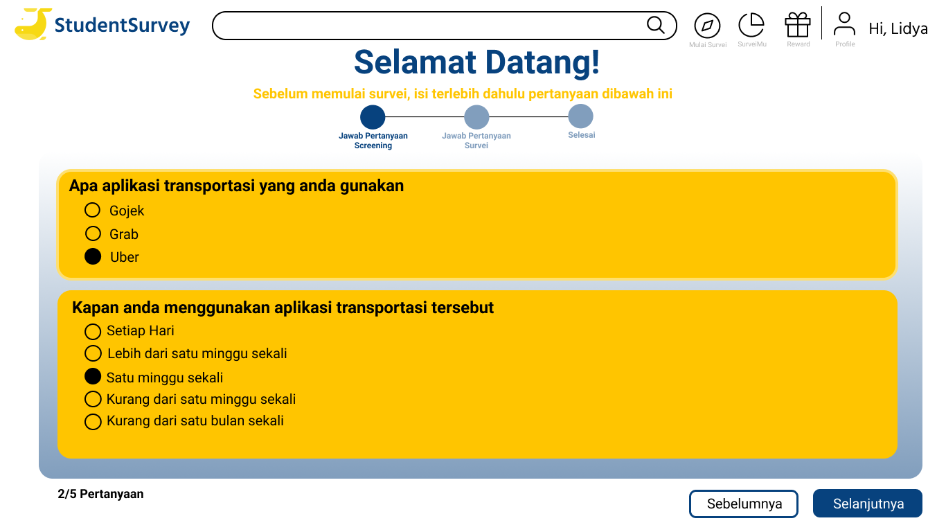 Isi Survei (Jawab Pertanyaan Screening)